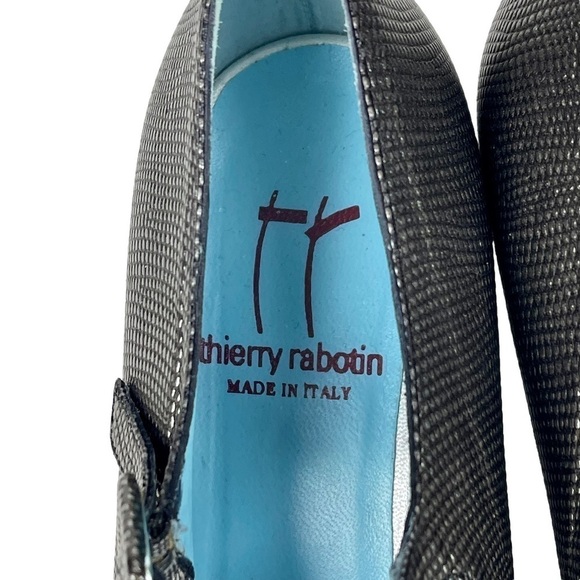 THIERRY RABOTIN STAMPED LIZARD LEATHER PEWTER MARY JANE RETRO BLOCK HEELS - Picture 14 of 16